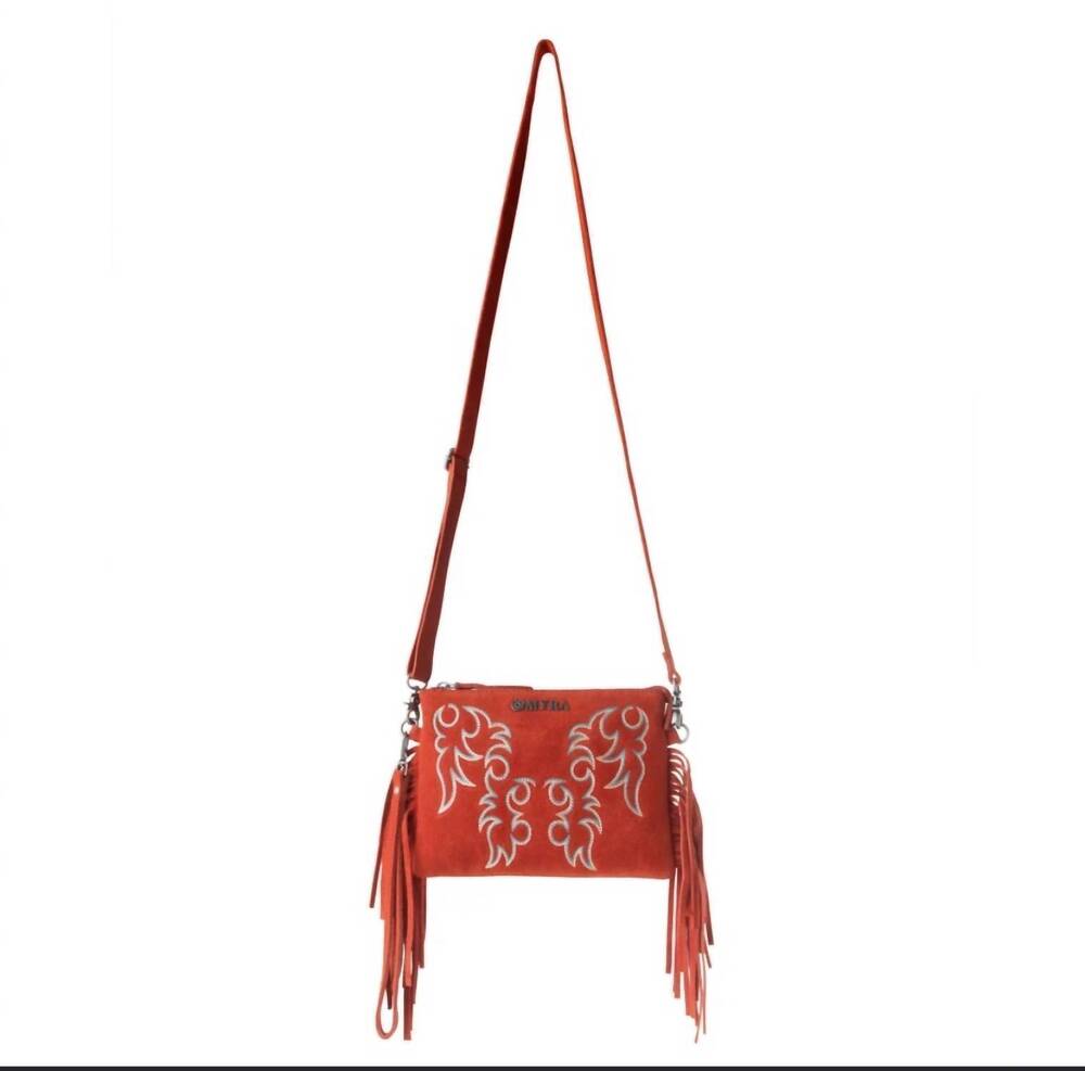 NEW MYRA BAG myra boot stitch suede bag in red